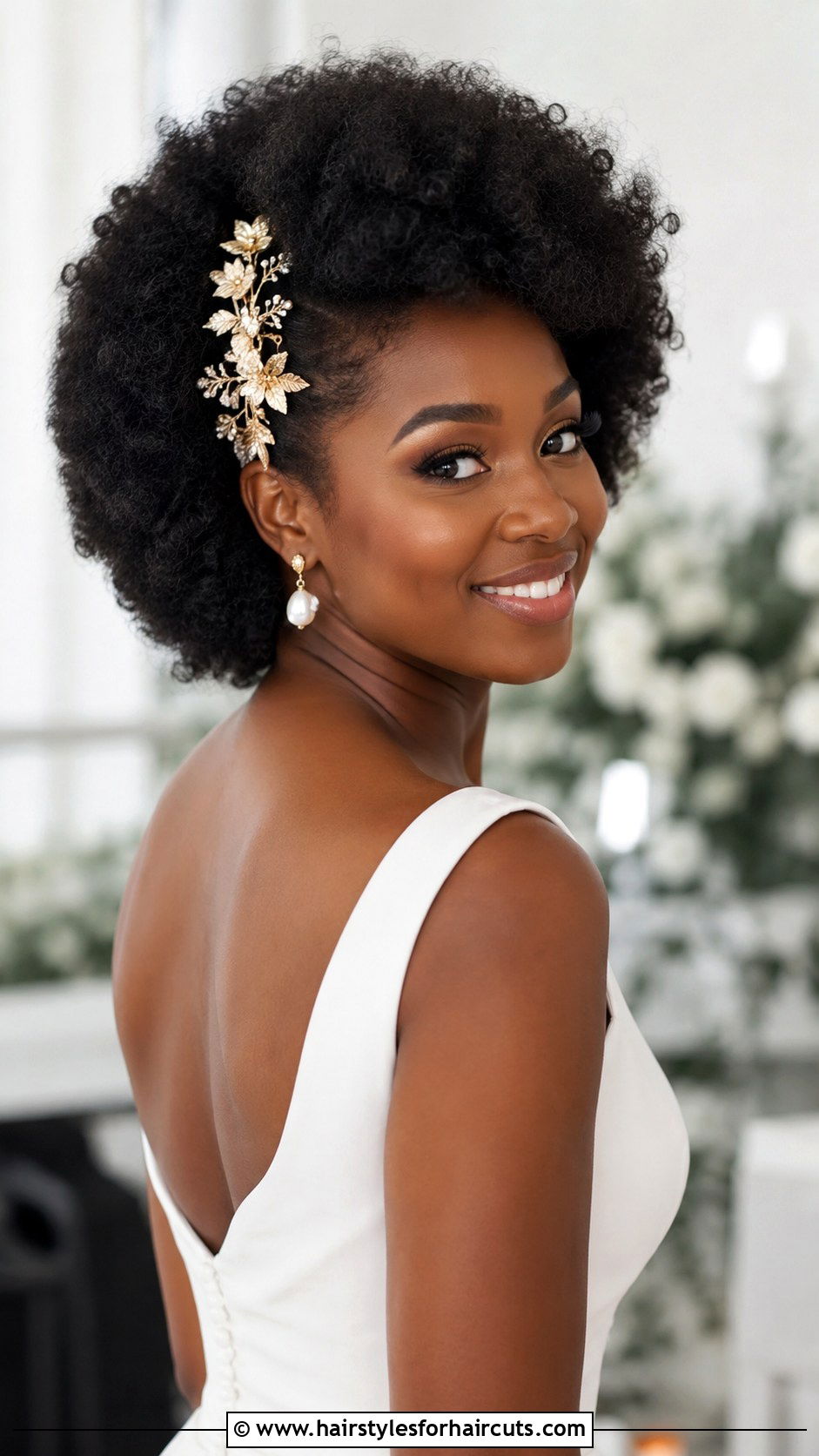 Natural Afro With Statement Clip - 25 black hair bridal hairstyles - 25 black hair bridal hairstyles