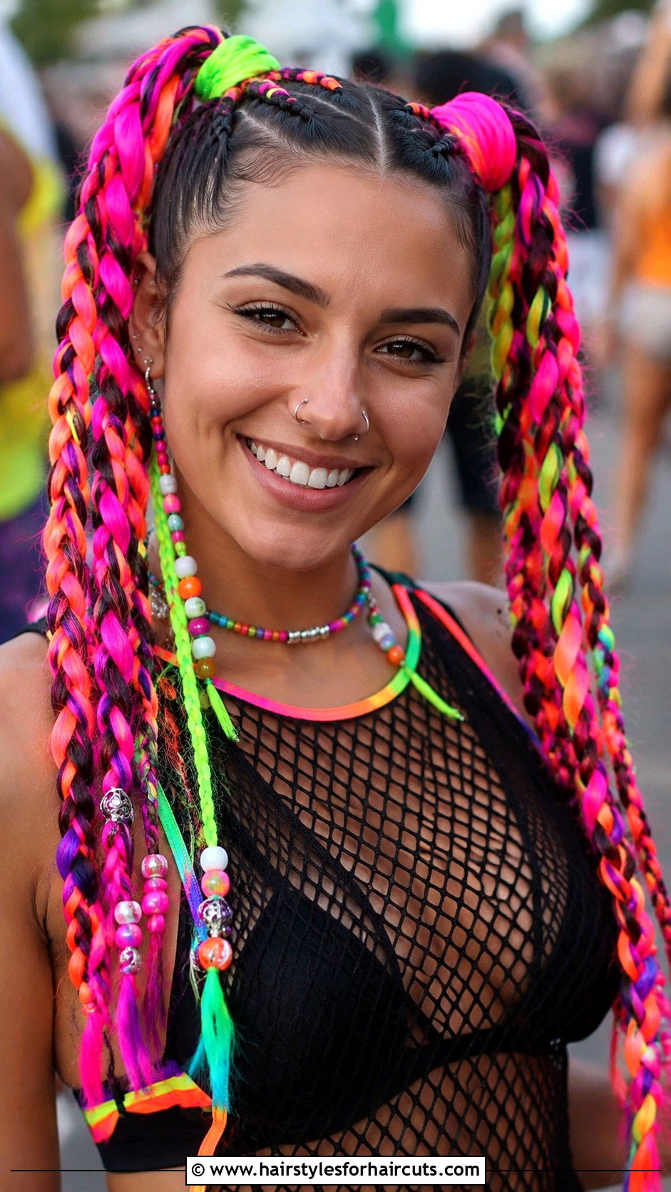 Neon Braided Pigtails - 25 edc hairstyles - 25 edc hairstyles
