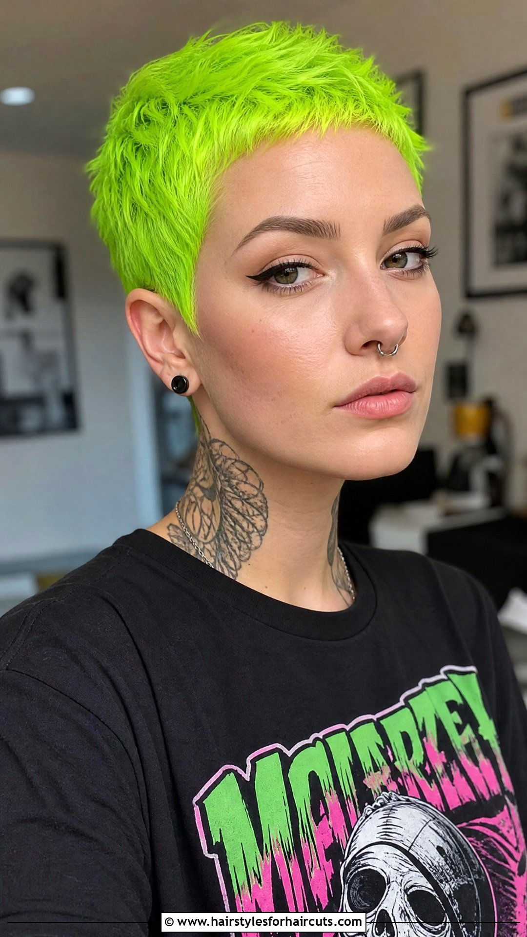 Neon Green Pixie - 25 dyed hairstyles for black hair - 25 dyed hairstyles for black hair