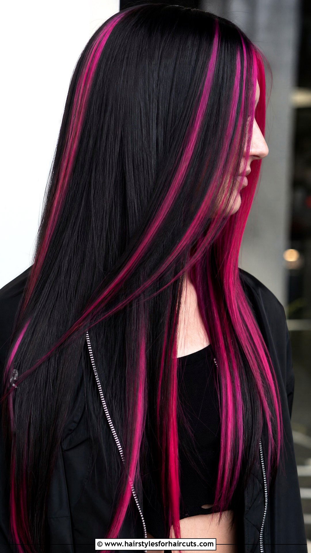 Neon Pink Streaks On Black Hair - 25 black and pink hairstyles - 25 black and pink hairstyles
