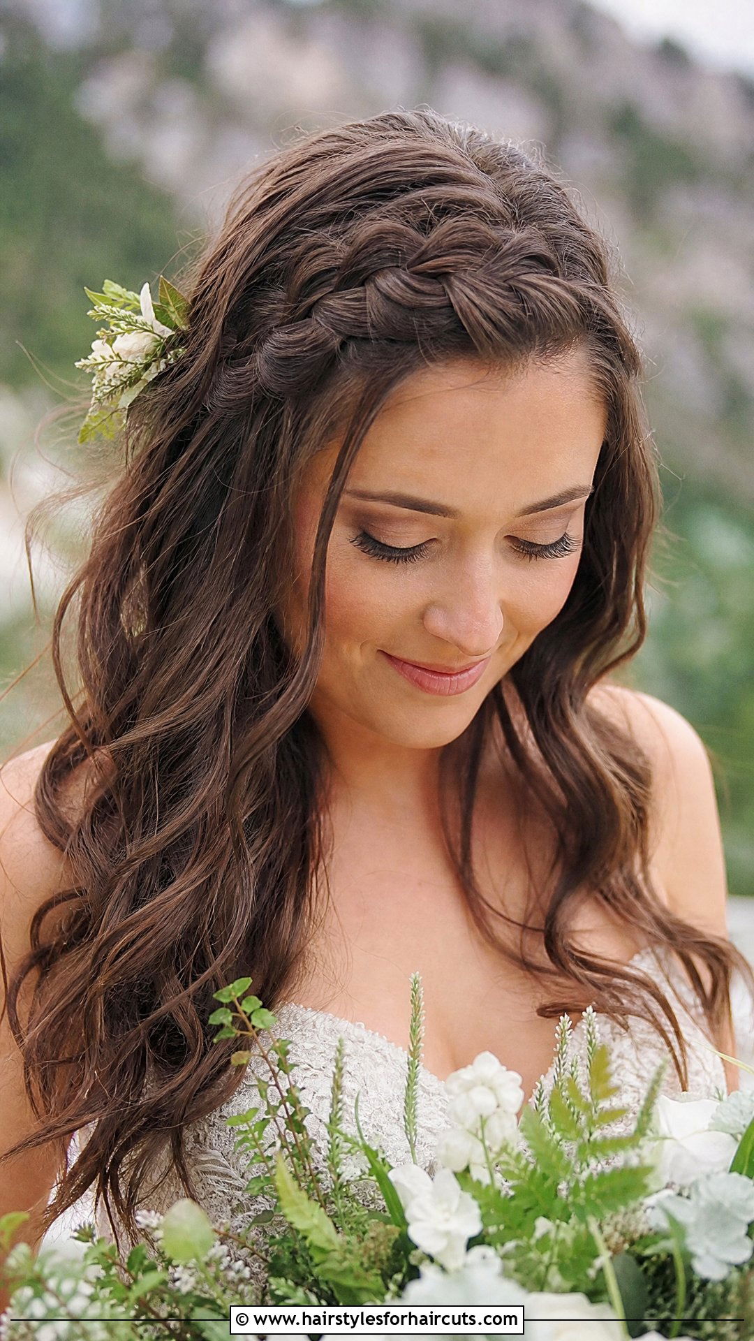 Open Hair Braided Crown Loose Waves Wedding - 25 open hair hairstyles for wedding - 25 open hair hairstyles for wedding