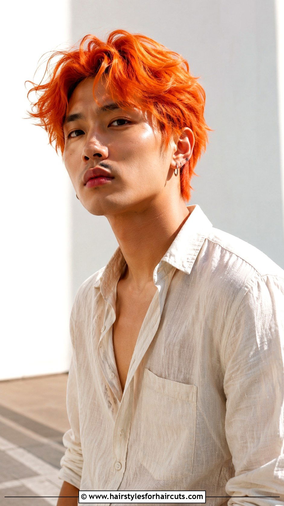 Orange Dyed Wavy Hair - 25 bad bunny haircuts - 25 bad bunny haircuts