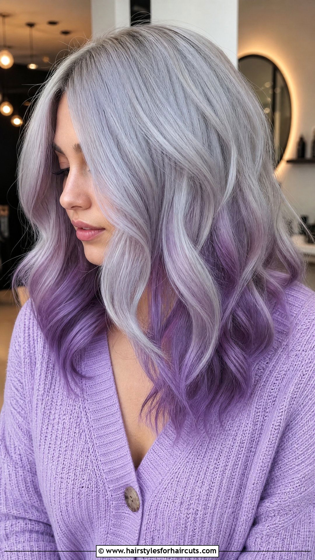 Pastel Purple Halo Underlights On Silver Hair - 25 halo hairstyles color - 25 halo hairstyles color