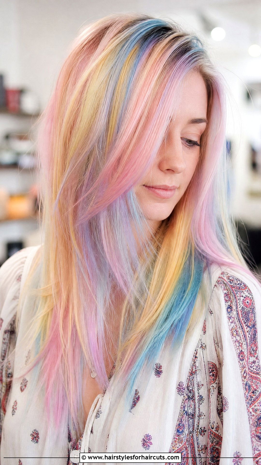 Pastel Rainbow Straight Layered Haircut - 25 unicorn haircuts straight hair - 25 unicorn haircuts straight hair