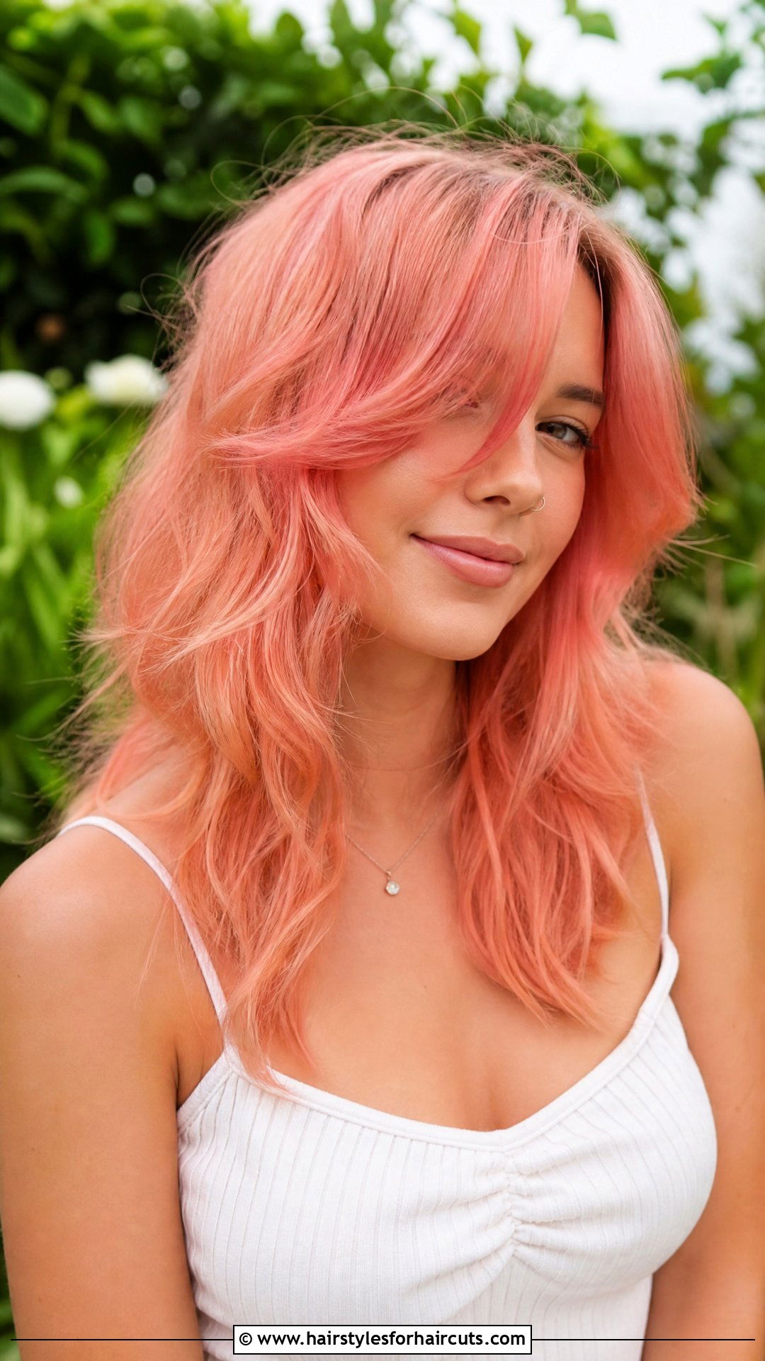 Peach Pink Medium Layered Haircut - 25 pink hairstyles for medium hair - 25 pink hairstyles for medium hair