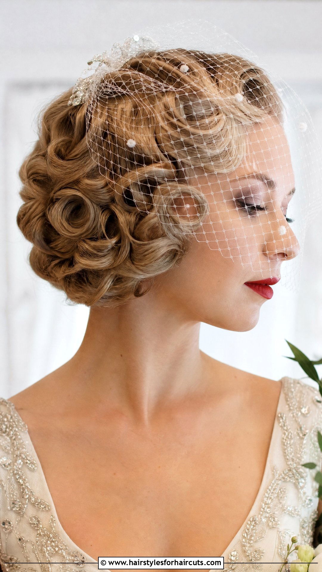 Pin Curled Bob With Birdcage Veil - 25 wedding hairstyles for short hair with veil - 25 wedding hairstyles for short hair with veil