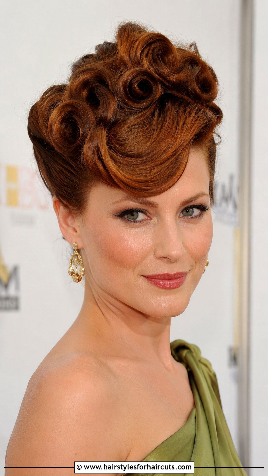Pin Curls Updo With Side Swept Bangs - 25 updo hairstyles for short hair with bangs - 25 updo hairstyles for short hair with bangs