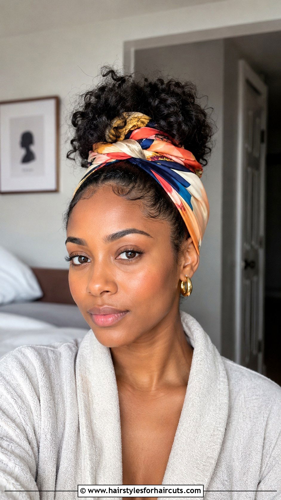 Pineapple Updo With Scarf - 25 cruise hairstyles for black hair - 25 cruise hairstyles for black hair