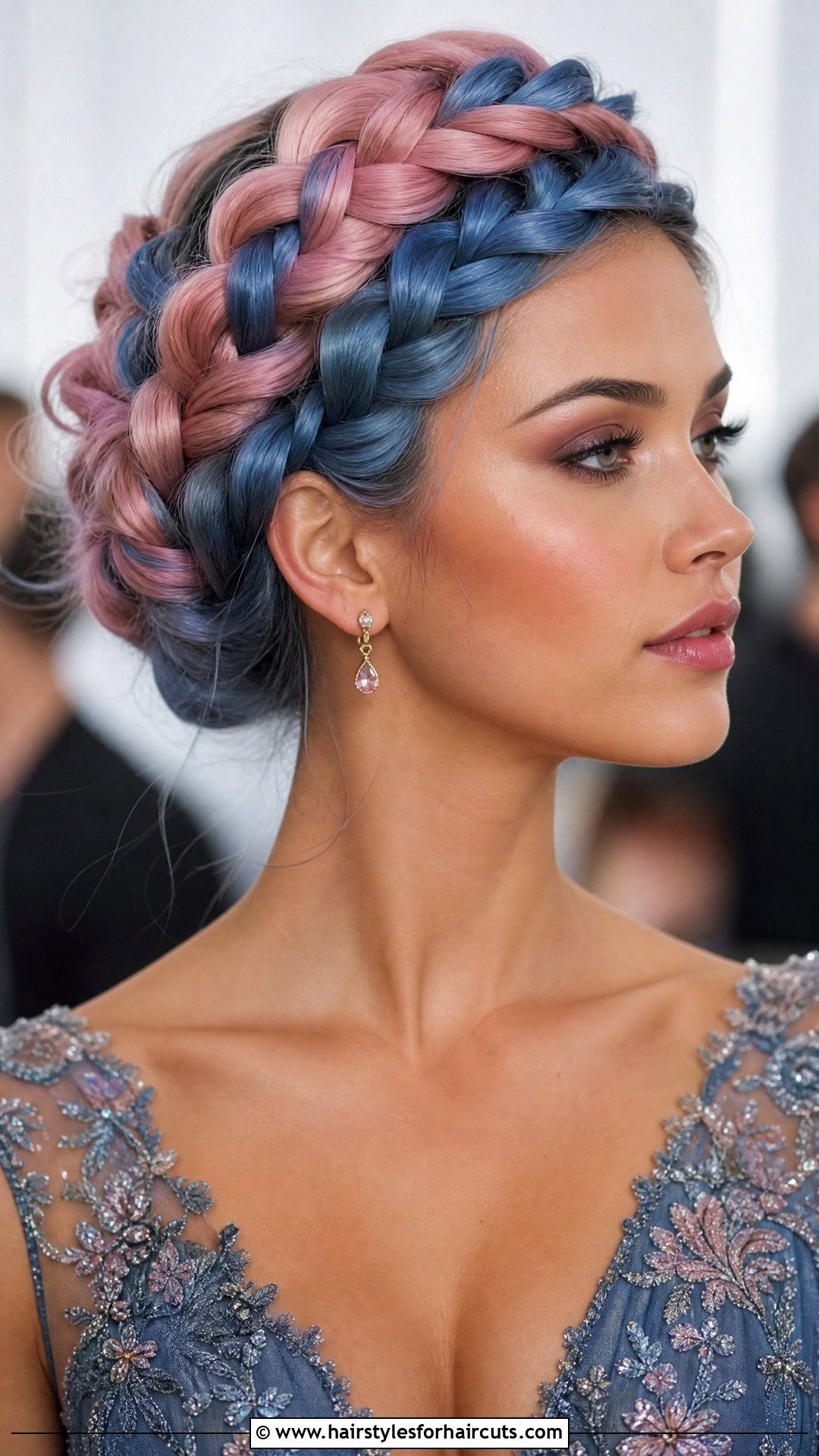 Pink And Blue Braided Crown Updo - 25 pink and blue hairstyles - 25 pink and blue hairstyles