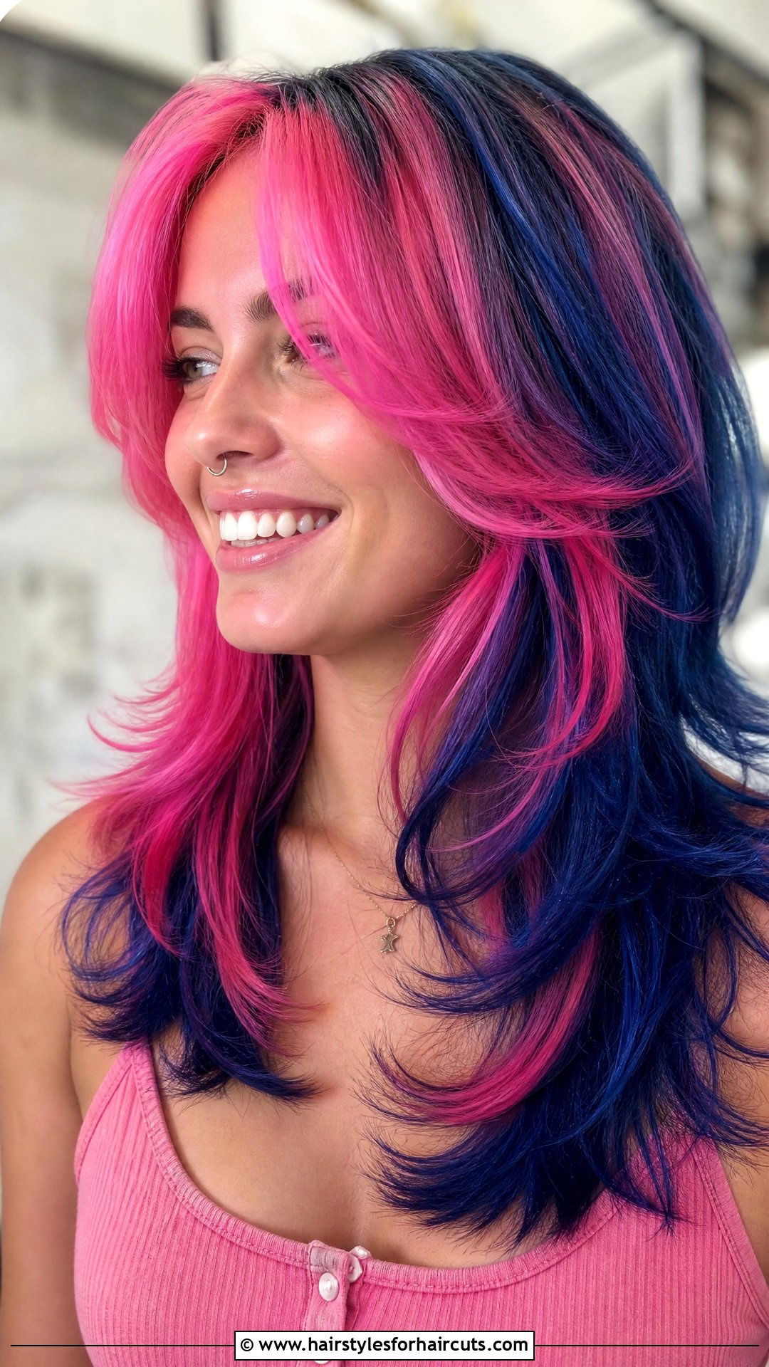 Pink And Blue Feathered Layers - 25 pink and blue hairstyles - 25 pink and blue hairstyles