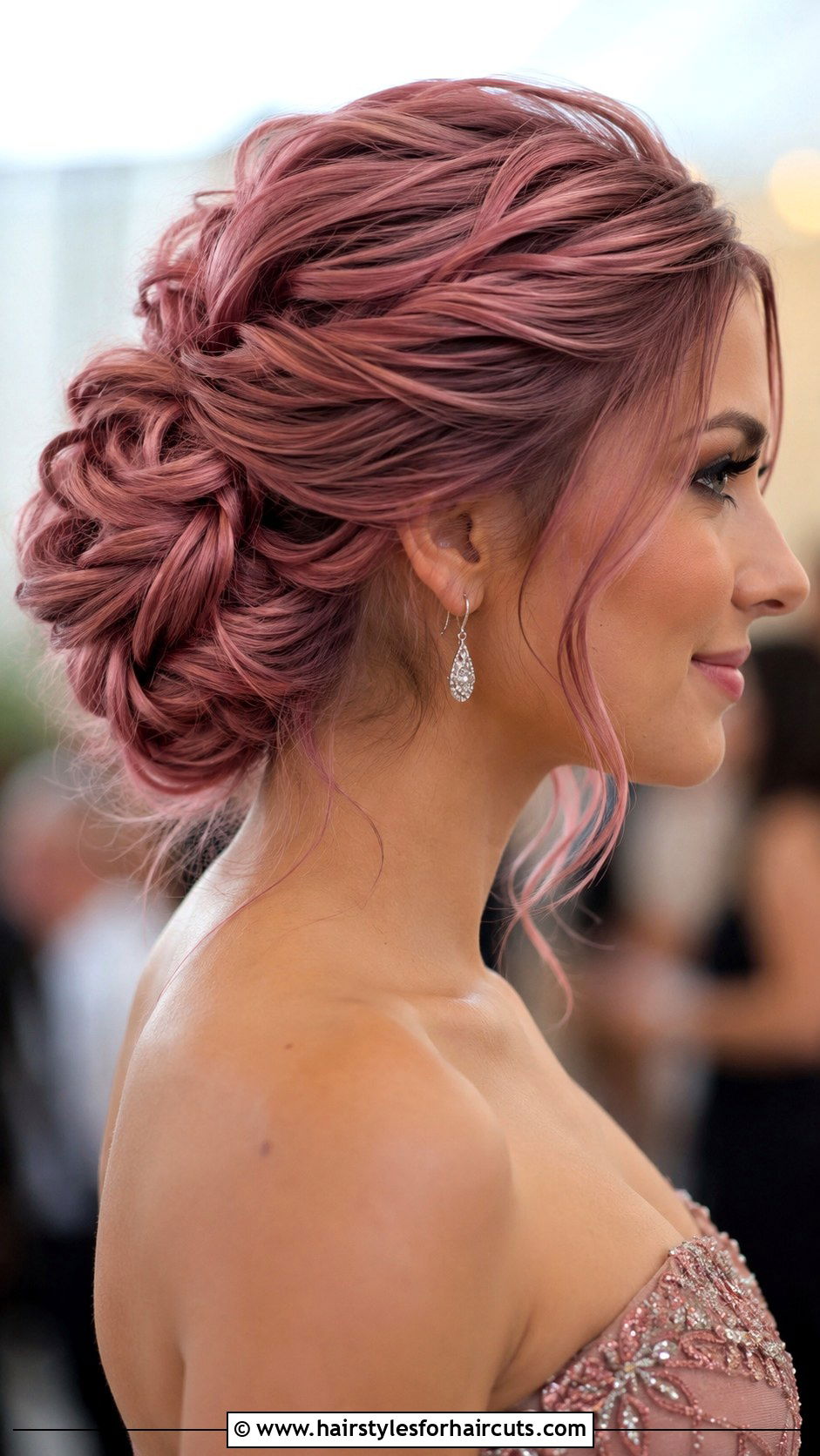 Pink Twisted Updo - 25 cute hairstyles for pink hair - 25 cute hairstyles for pink hair
