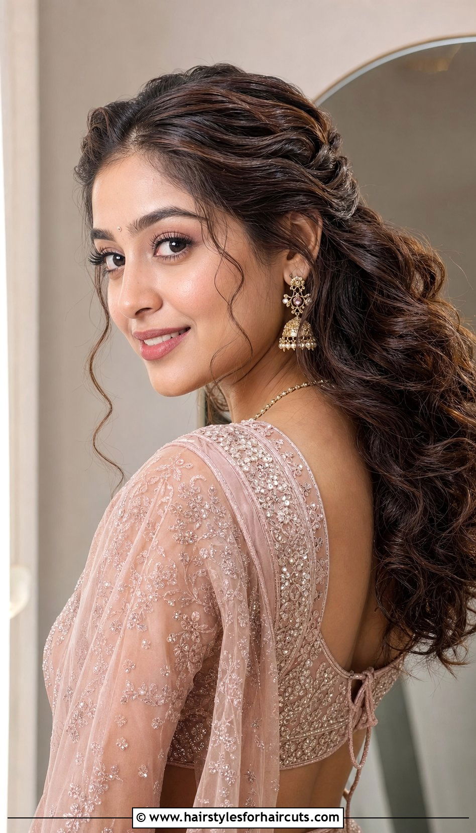 Pinned Back Curls - 25 hairstyles for saree - 25 hairstyles for saree