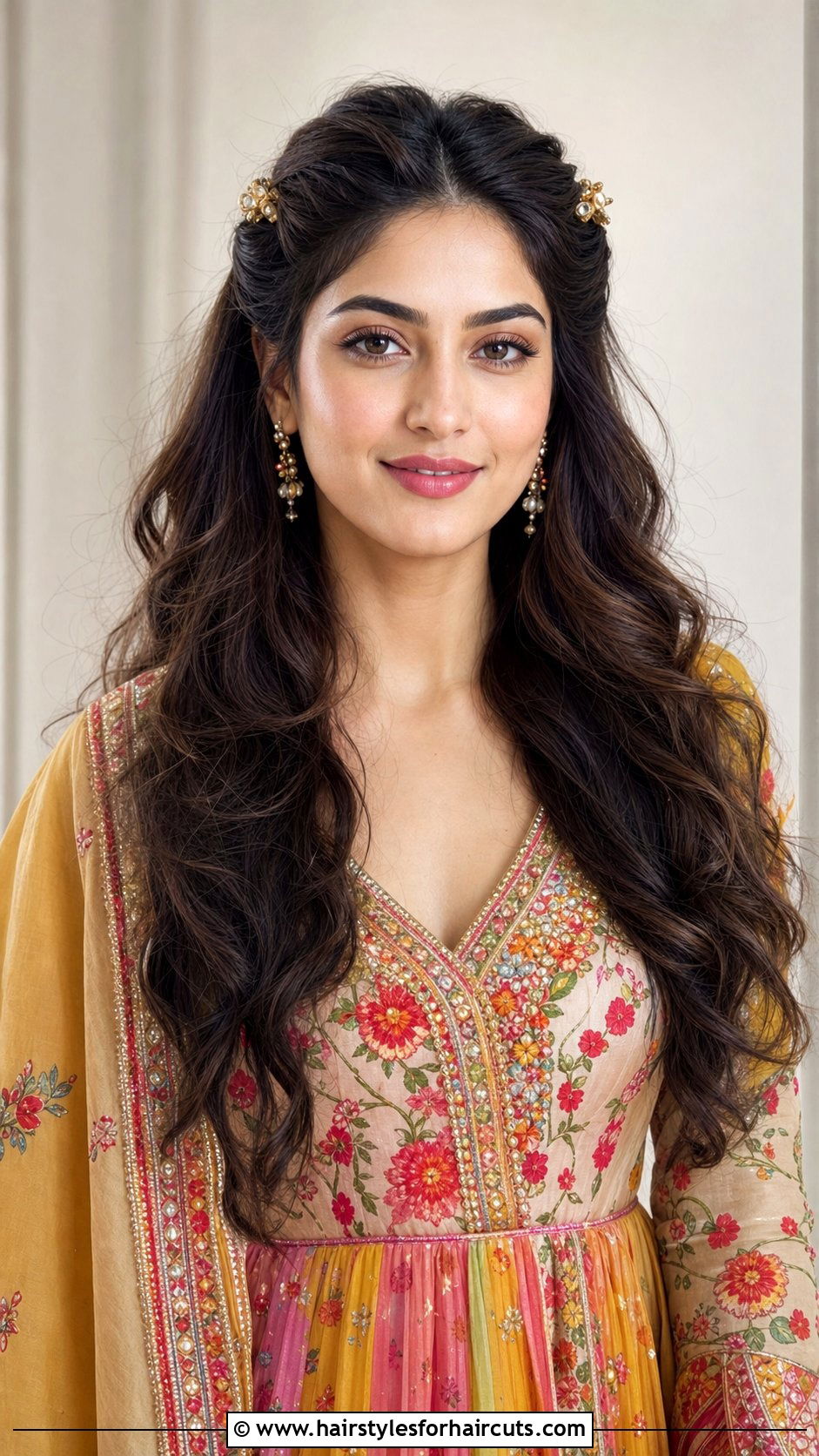 Pinned Back Wavy Long Hair - 25 modern indian wedding hairstyles for long hair - 25 modern indian wedding hairstyles for long hair