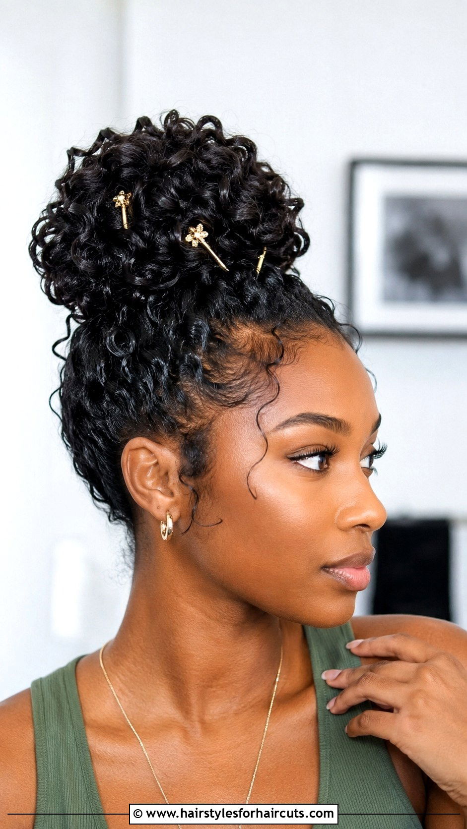 Pinned Curly Top Knot - 25 curly pin up hairstyles for black hair - 25 curly pin up hairstyles for black hair