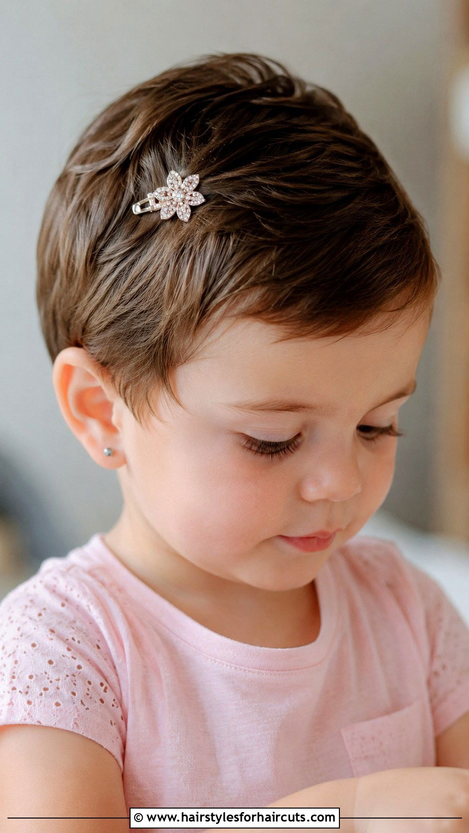 Pixie Cut With Sparkly Clip - 25 toddler pageant hairstyles for short hair - 25 toddler pageant hairstyles for short hair