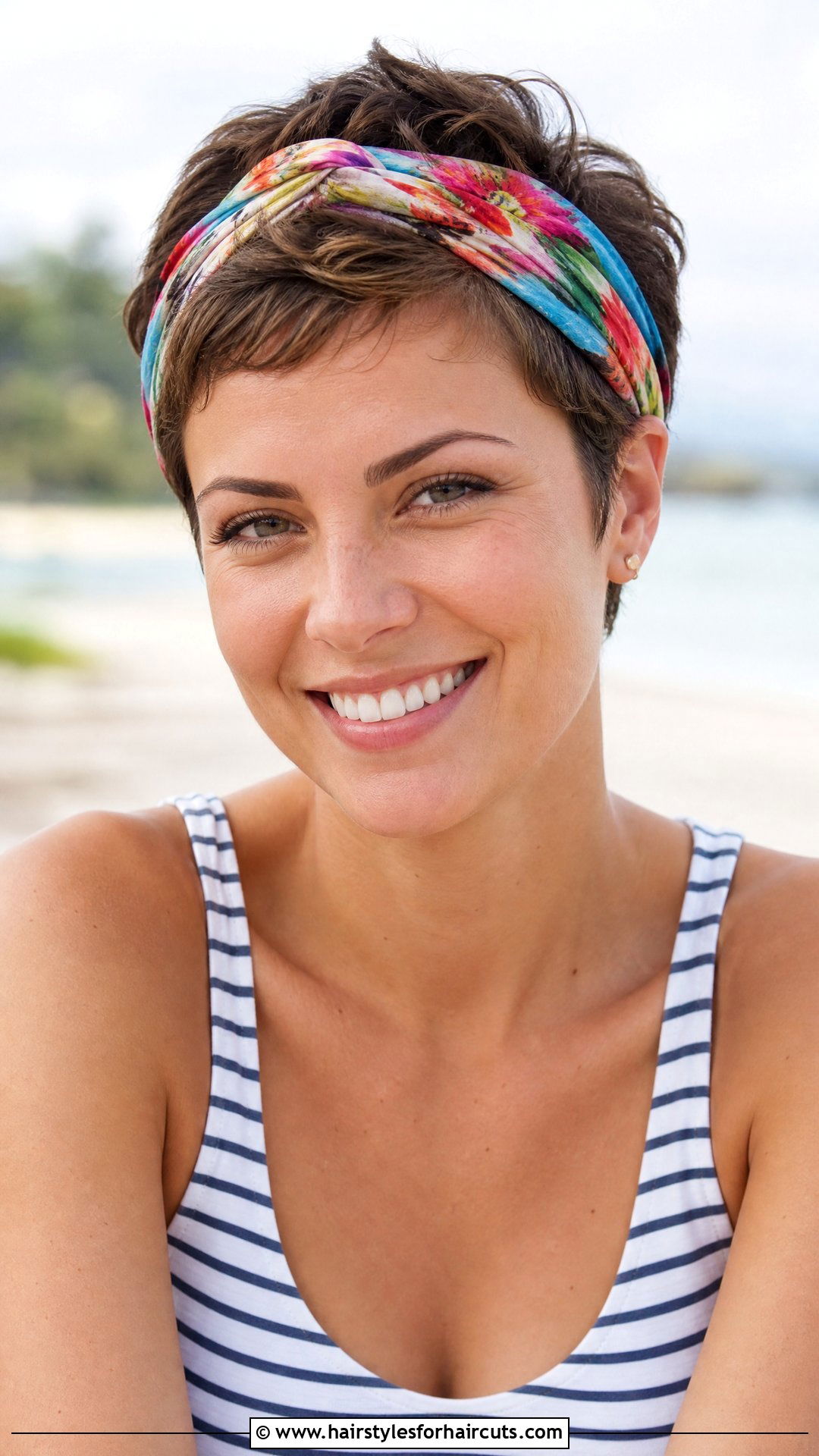 Pixie cut with headband for beach - 25 cute beach hairstyles for short hair - 25 cute beach hairstyles for short hair