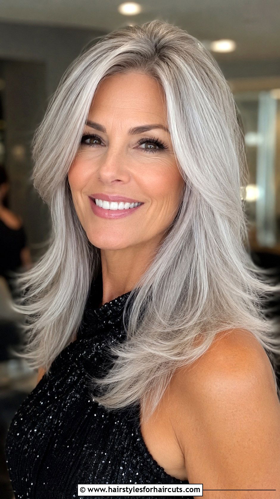 Platinum Gray Layered Cut - 25 gray hairstyles medium length - 25 gray hairstyles medium length