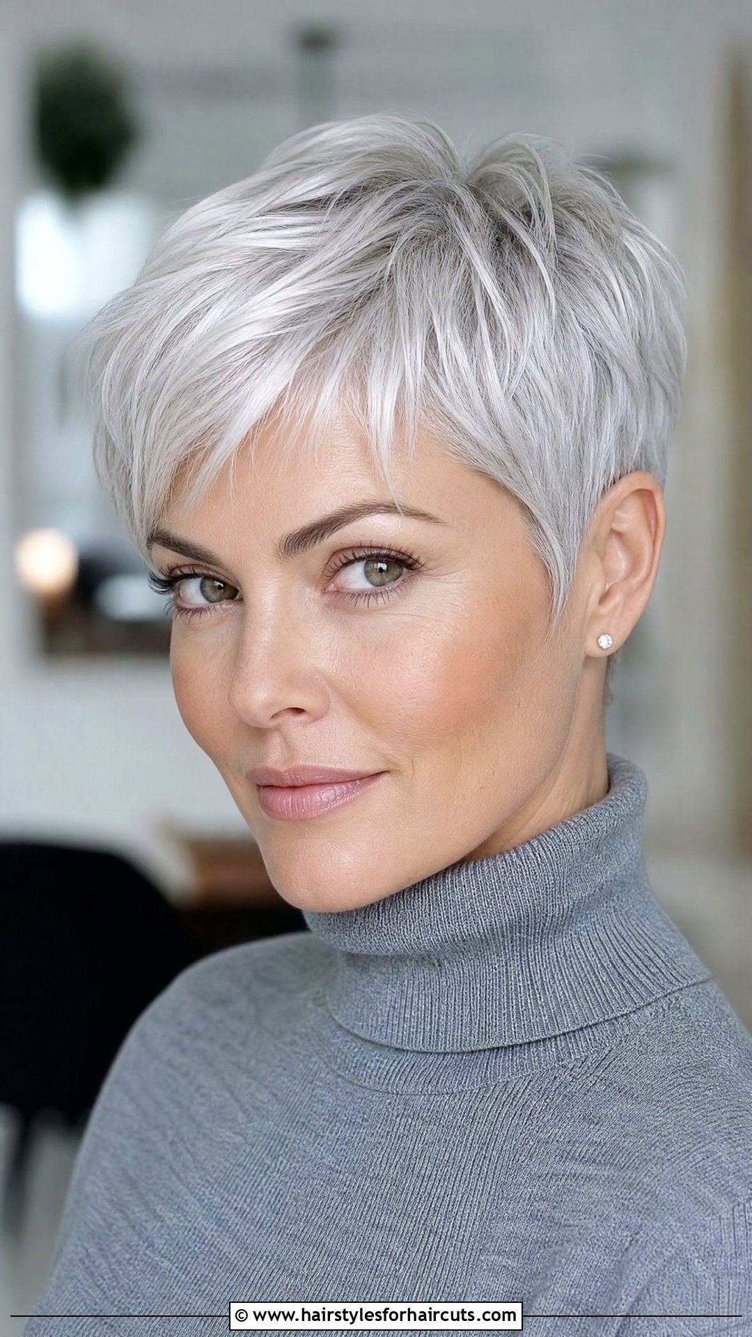 Platinum Grey Pixie - 25 grey hair womens hairstyles - 25 grey hair womens hairstyles