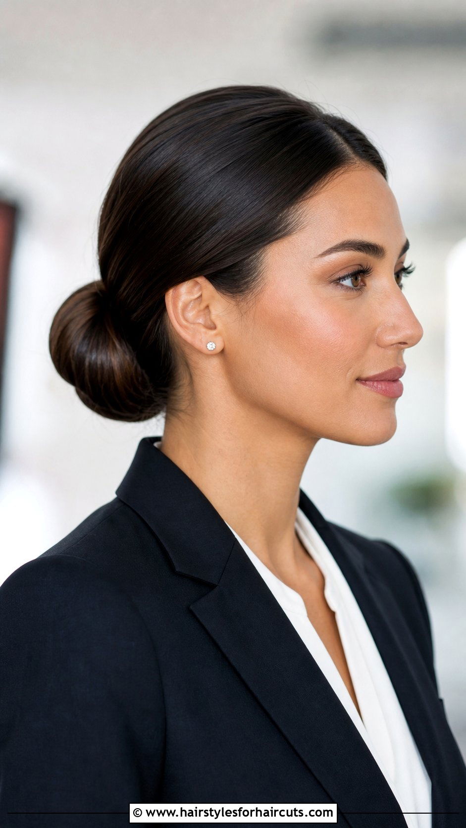 Polished Low Chignon - 25 work hairstyles for long hair - 25 work hairstyles for long hair