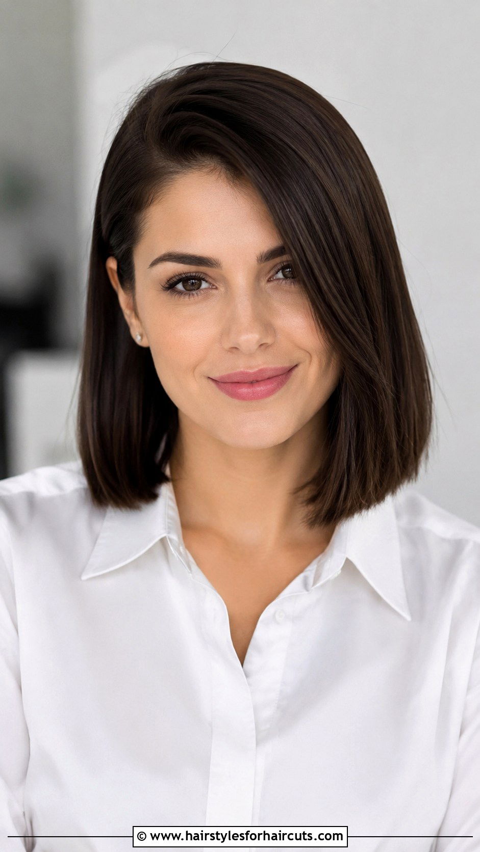 Polished Straight Lob With Deep Side Part - 25 graduation hairstyles for straight hair - 25 graduation hairstyles for straight hair