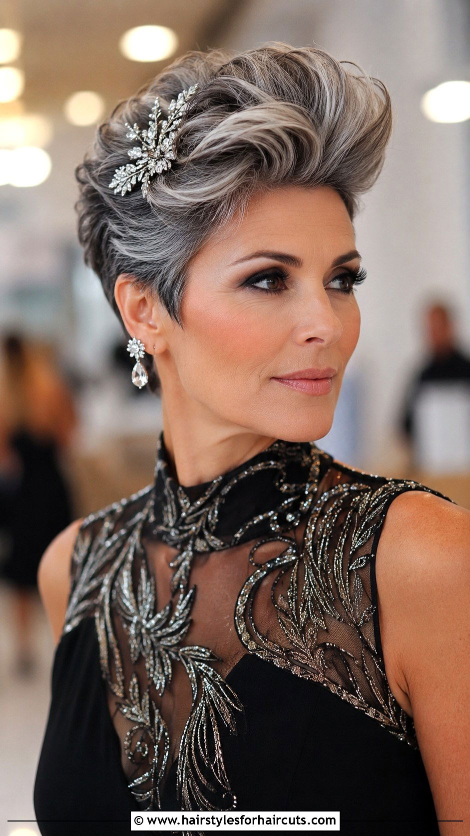 Pompadour Pixie With Hair Accessory - 25 bridal hairstyles for short thin hair - 25 bridal hairstyles for short thin hair