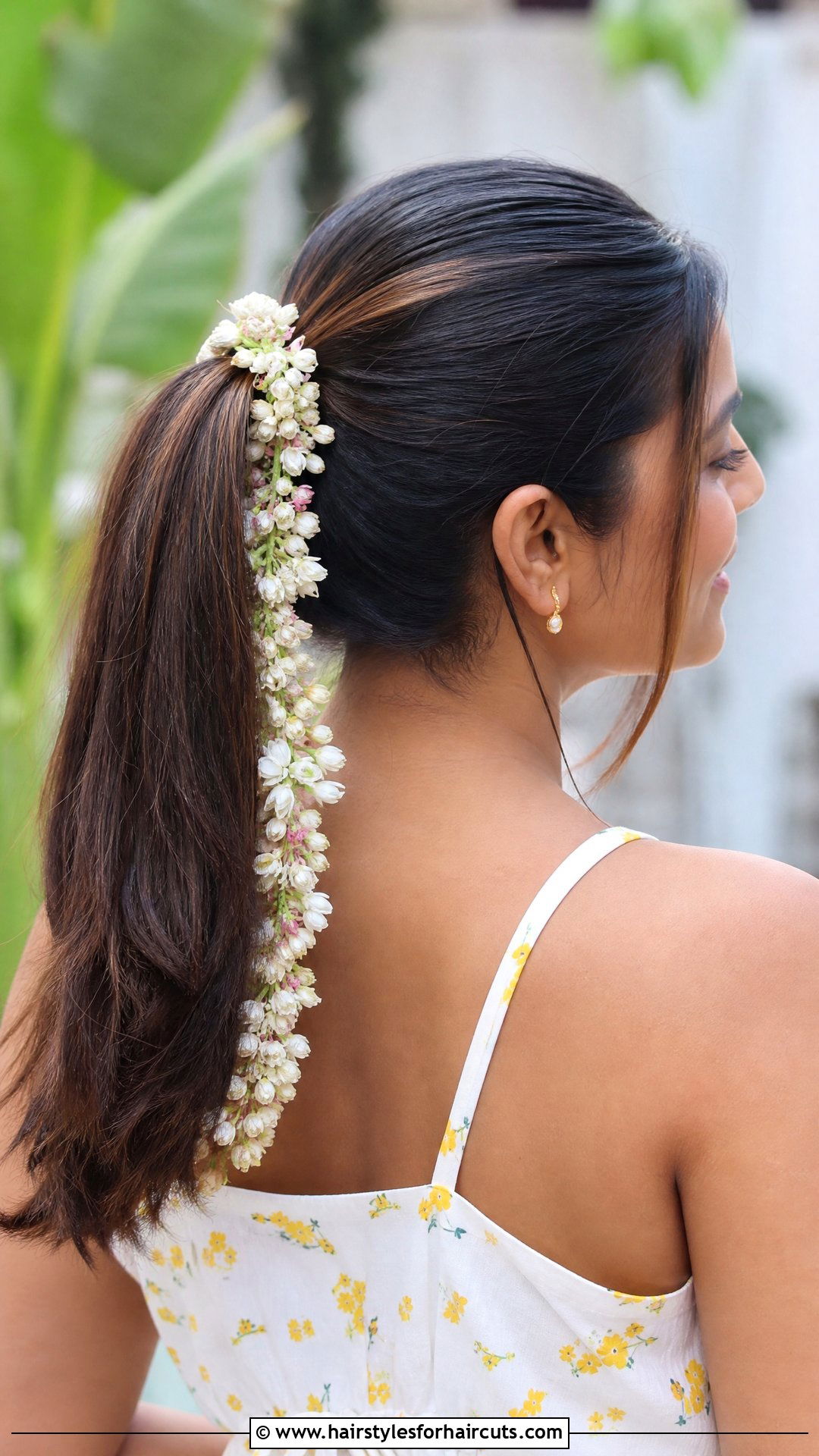 Ponytail With Floral Wrap - 25 flowers in hairstyles - 25 flowers in hairstyles