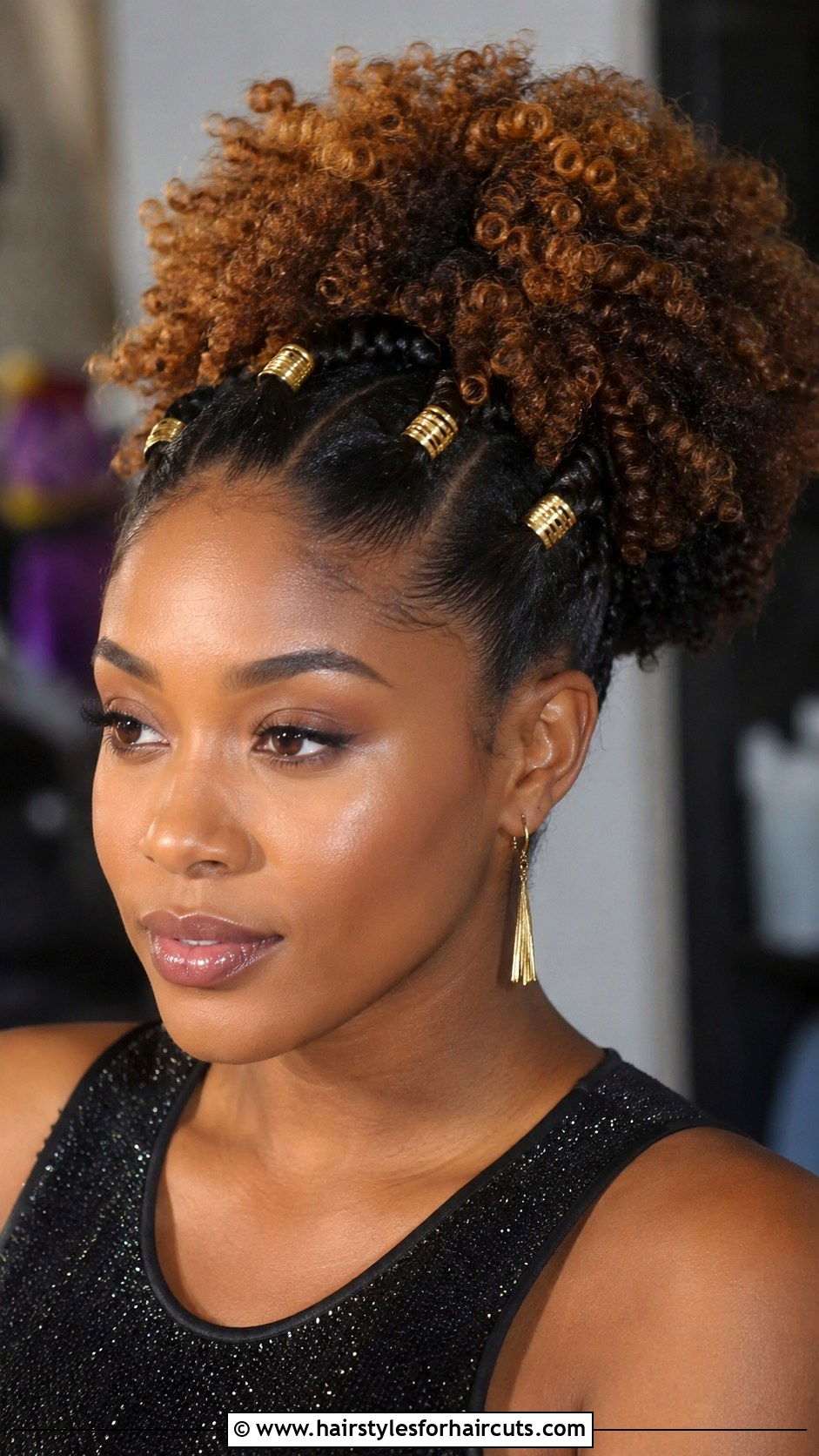 Puff With Gold Hair Cuffs - 25 puff hairstyles for black hair - 25 puff hairstyles for black hair