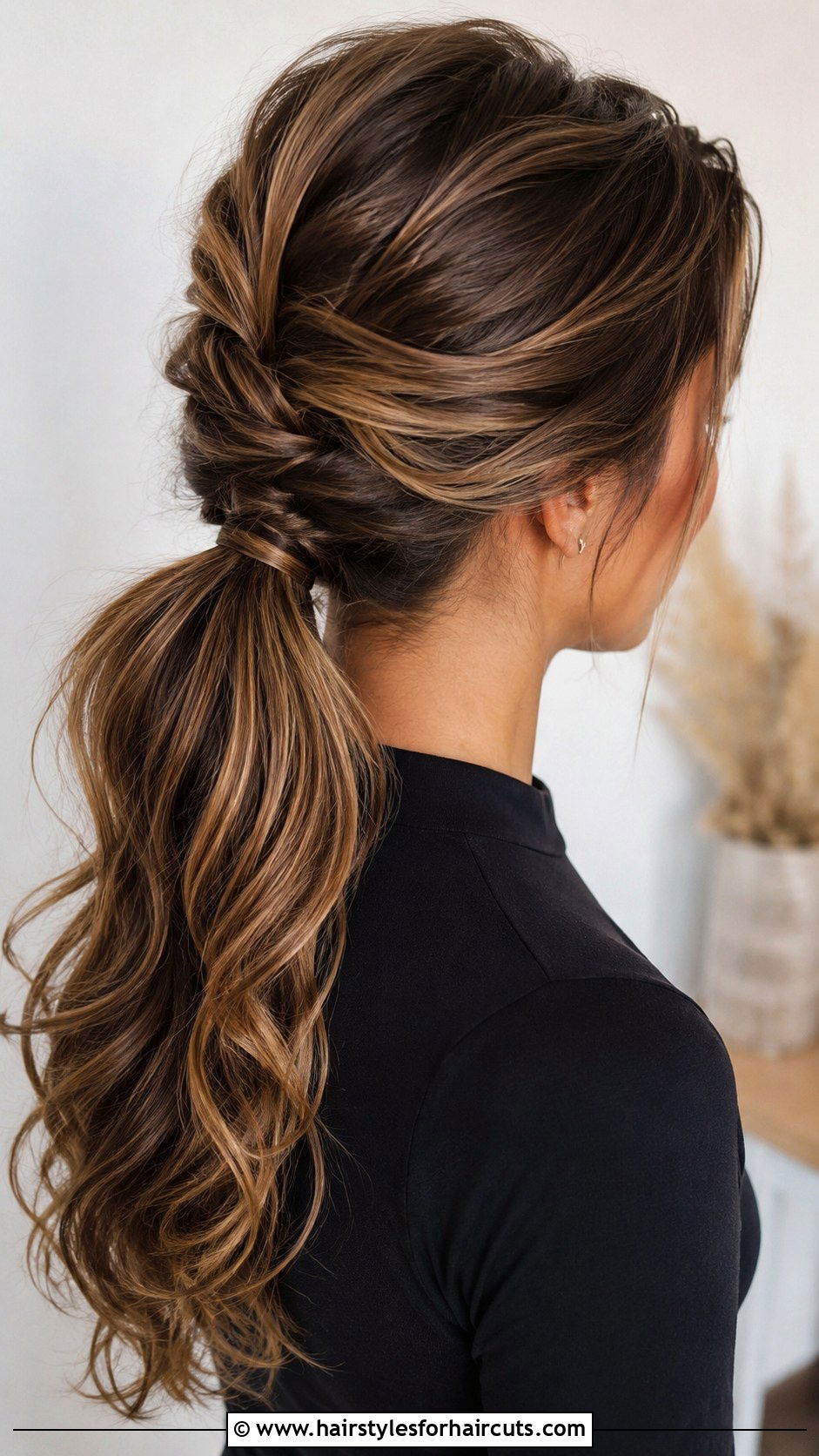 Pull Through Braid Low Ponytail - 25 easy funeral hairstyles for long hair - 25 easy funeral hairstyles for long hair