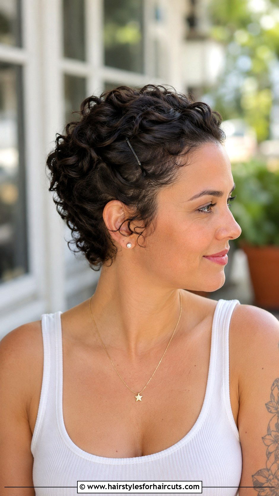 Pulled Back Curly Pixie - 25 pulled back hairstyles for short hair - 25 pulled back hairstyles for short hair