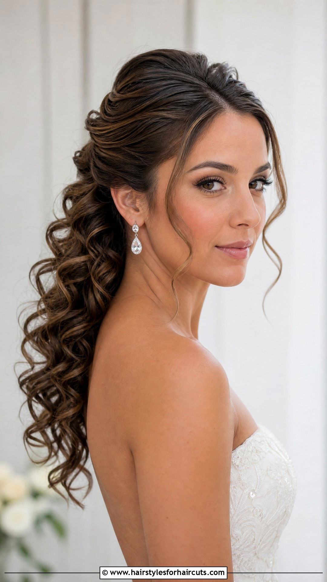 Pulled Back Curly Wedding Hairstyle - 25 wedding hairstyles for shoulder length curly hair - 25 wedding hairstyles for shoulder length curly hair
