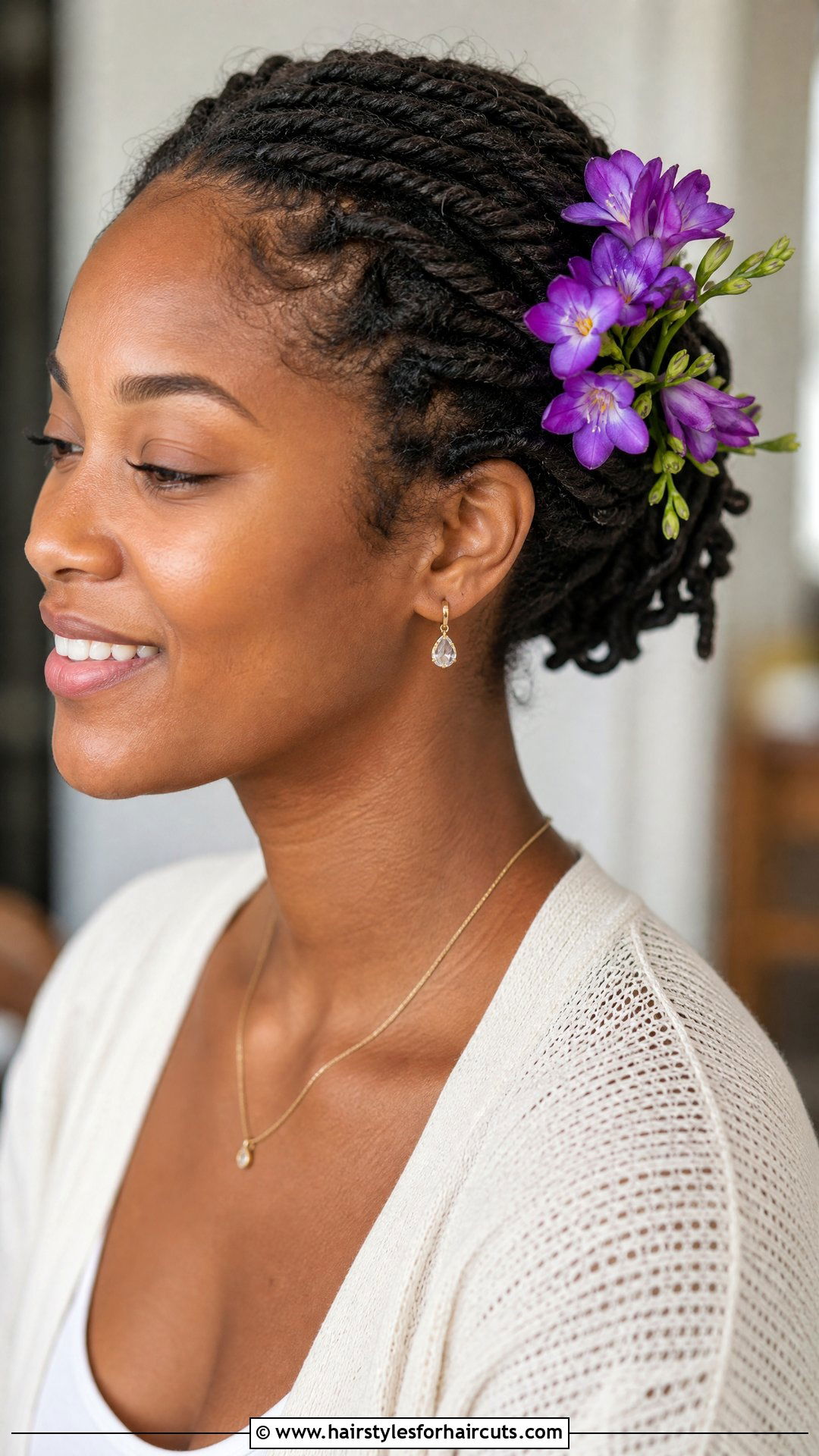 Pulled Back Twist With Freesia - 25 flower in hairstyles - 25 flower in hairstyles
