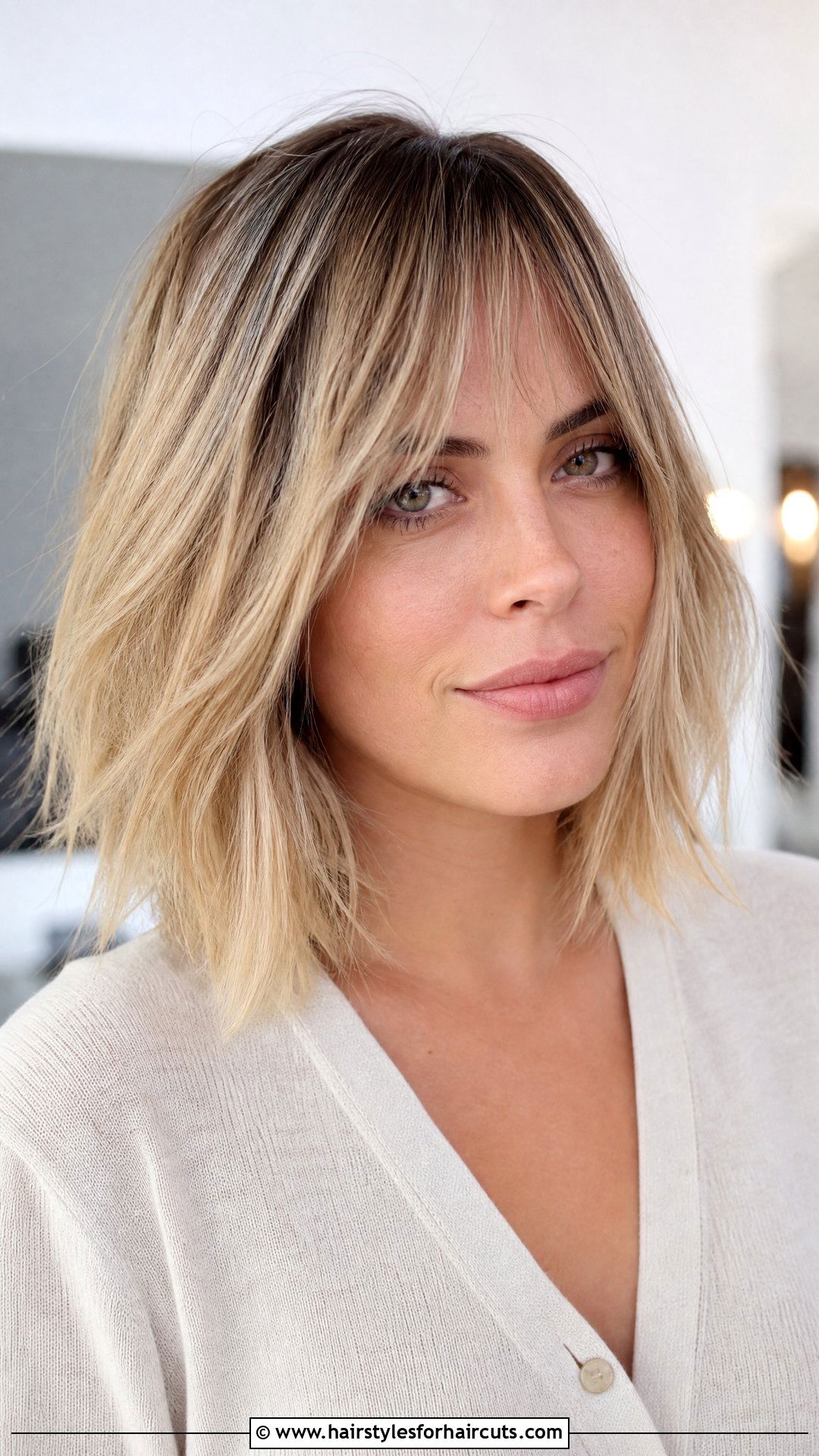 Razored Lob With Piecey Bangs - 25 haircuts for fine hair with bangs - 25 haircuts for fine hair with bangs