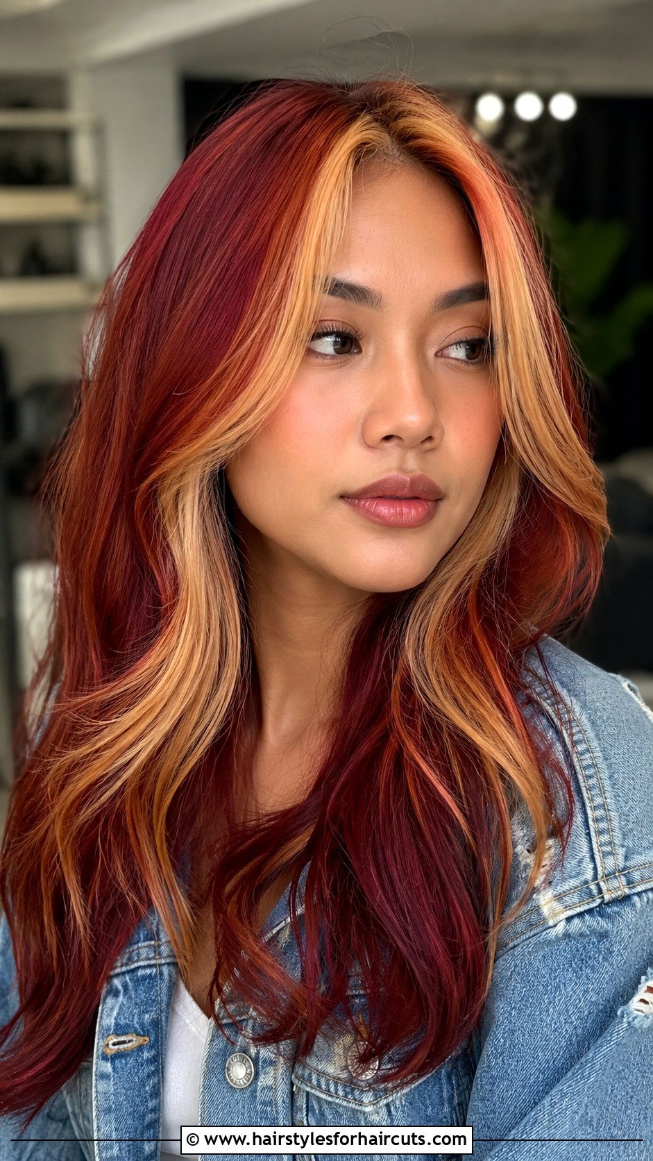 Red And Blonde Money Piece - 25 multi color hairstyles - 25 multi color hairstyles