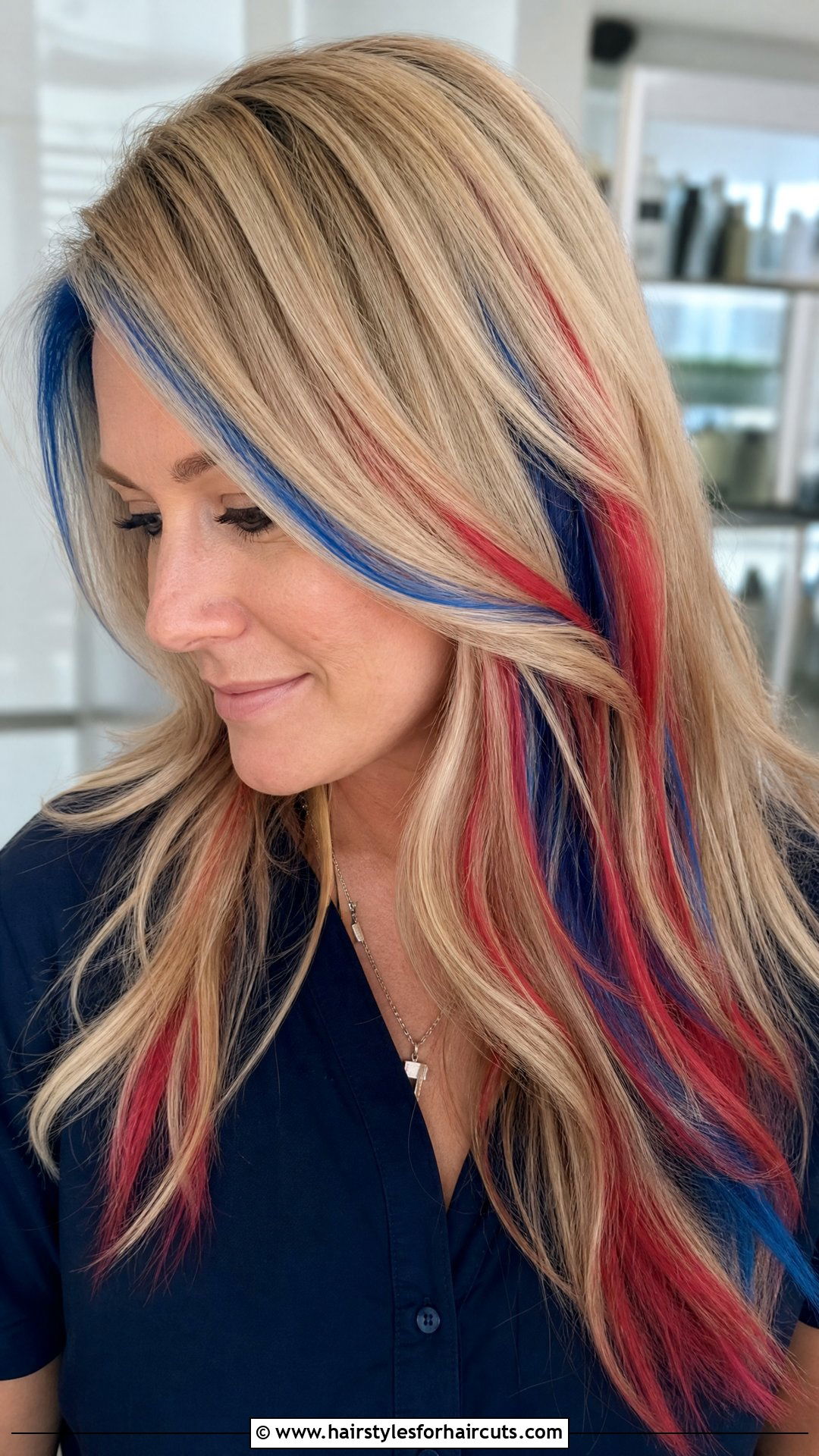 Red And Blue Highlights On Blonde Hair - 25 fourth of july hairstyles - 25 fourth of july hairstyles