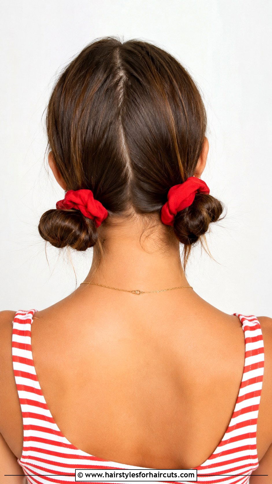 Red Scrunchie Double Buns - 25 4th of july hairstyles - 25 4th of july hairstyles
