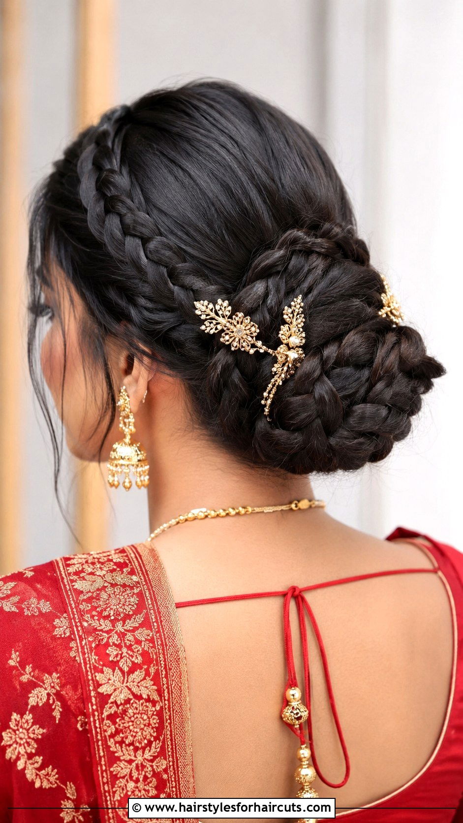 Regal Double Braided Bun - 25 asian wedding hairstyles for long hair - 25 asian wedding hairstyles for long hair