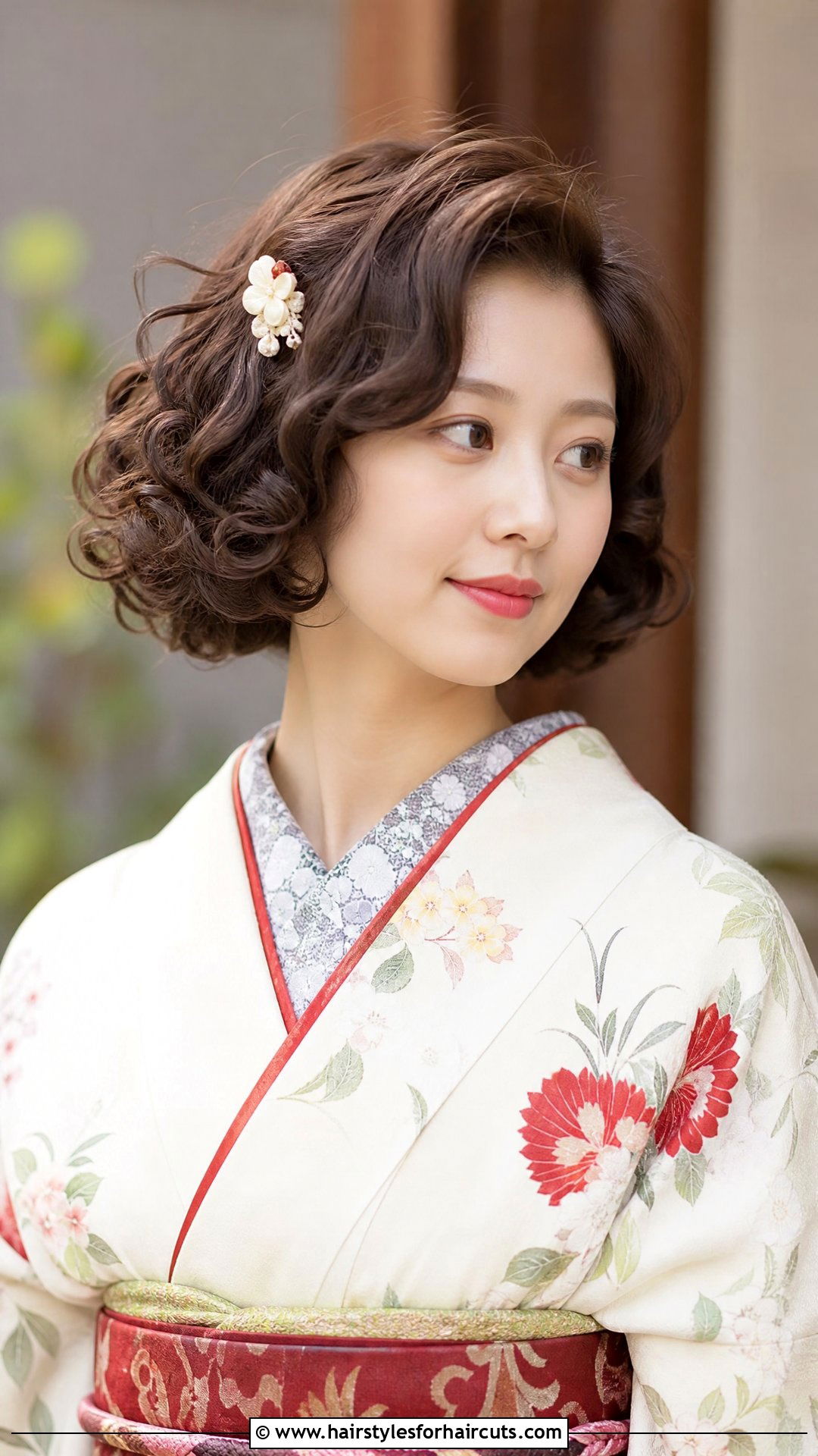 Retro Curly Bob With Kimono - 25 kimono hairstyles - 25 kimono hairstyles