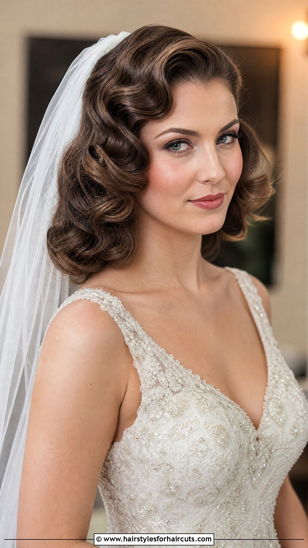Retro Hollywood Waves Wedding Hairstyle With Veil - 25 wedding hairstyles with veil - 25 wedding hairstyles with veil