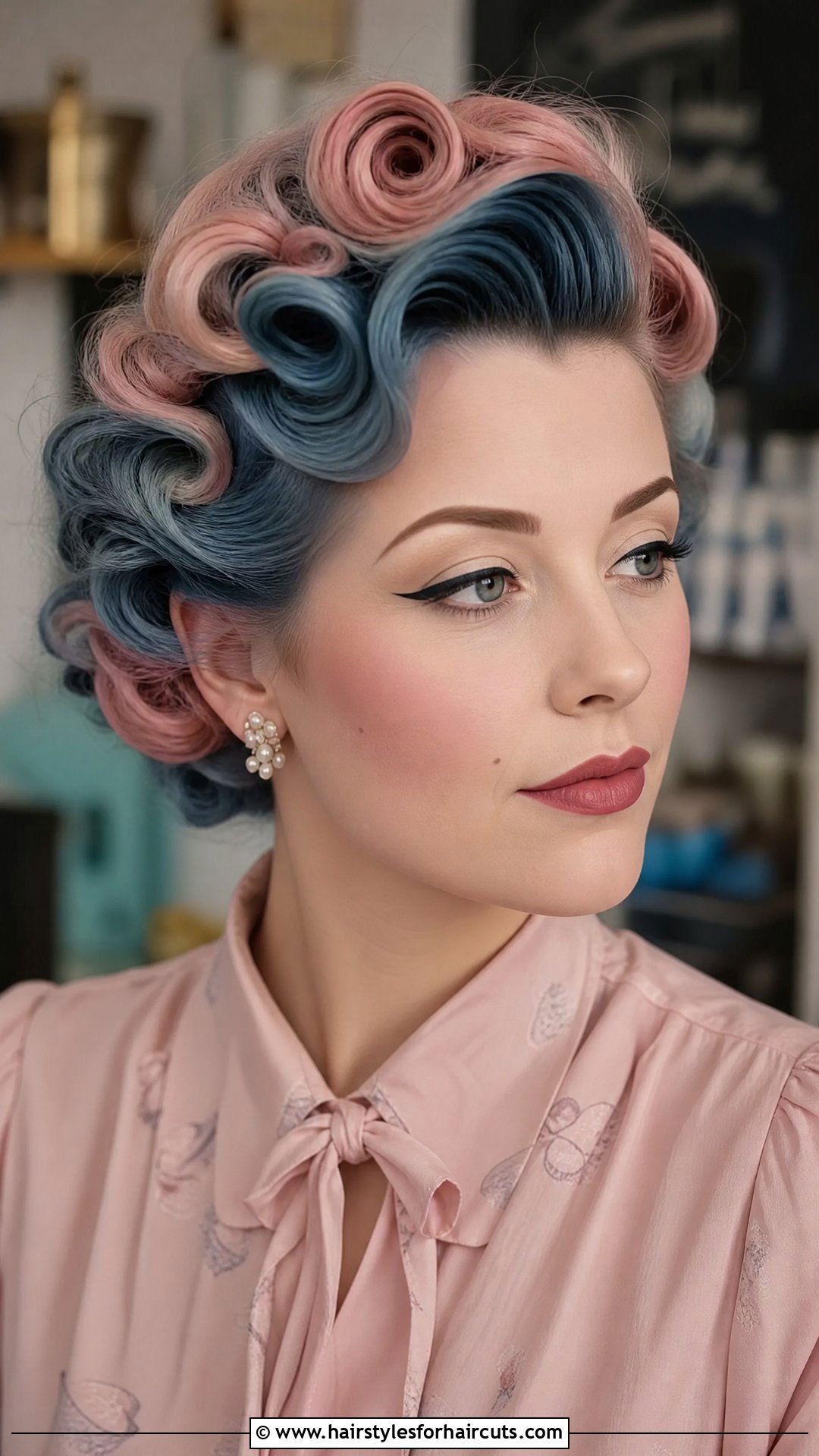 Retro Pink And Blue Pin Curls - 25 pink and blue hairstyles - 25 pink and blue hairstyles