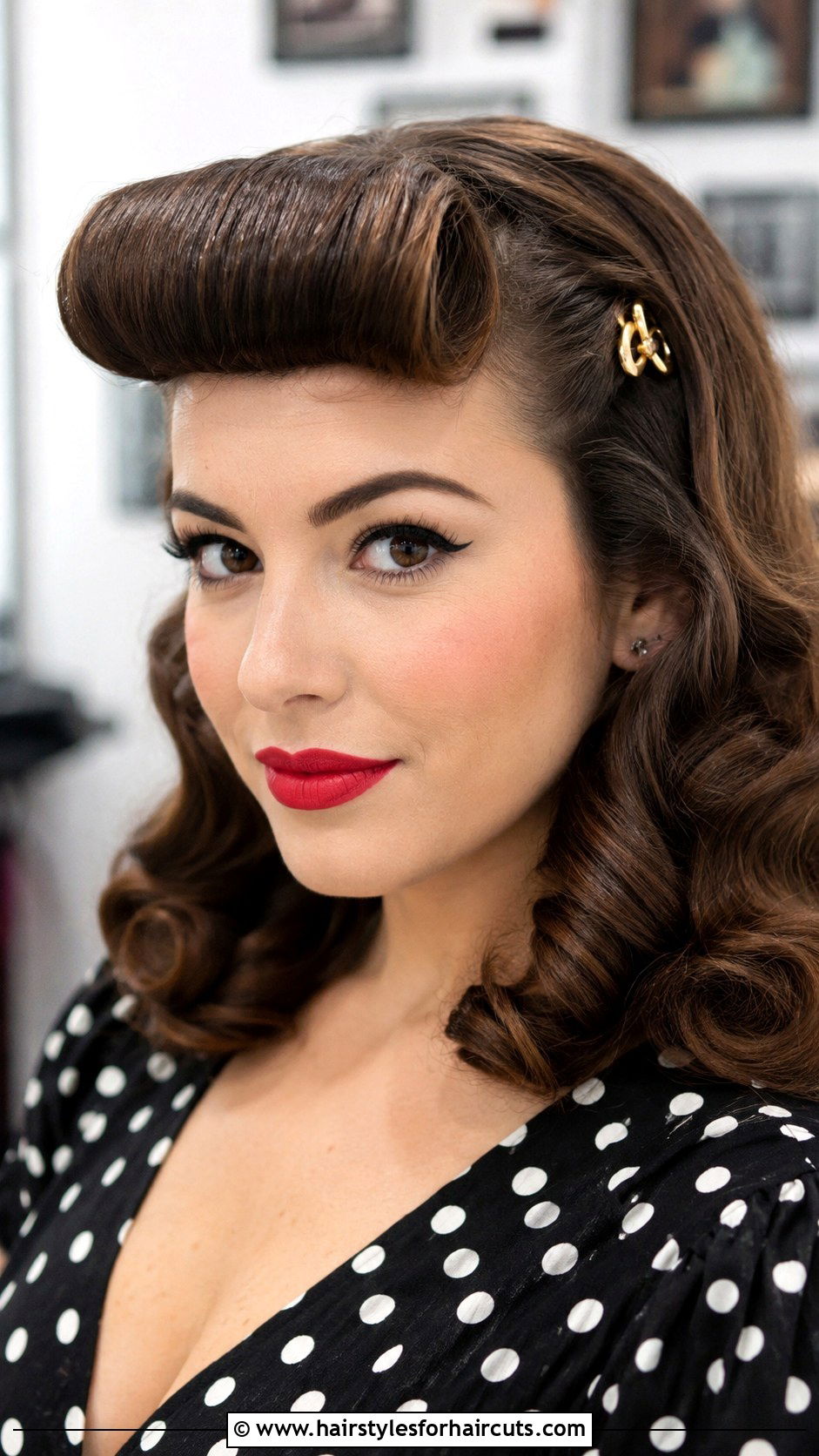 Retro Rolled Bangs With Vintage Clip - 25 hair clip hairstyles for long hair - 25 hair clip hairstyles for long hair