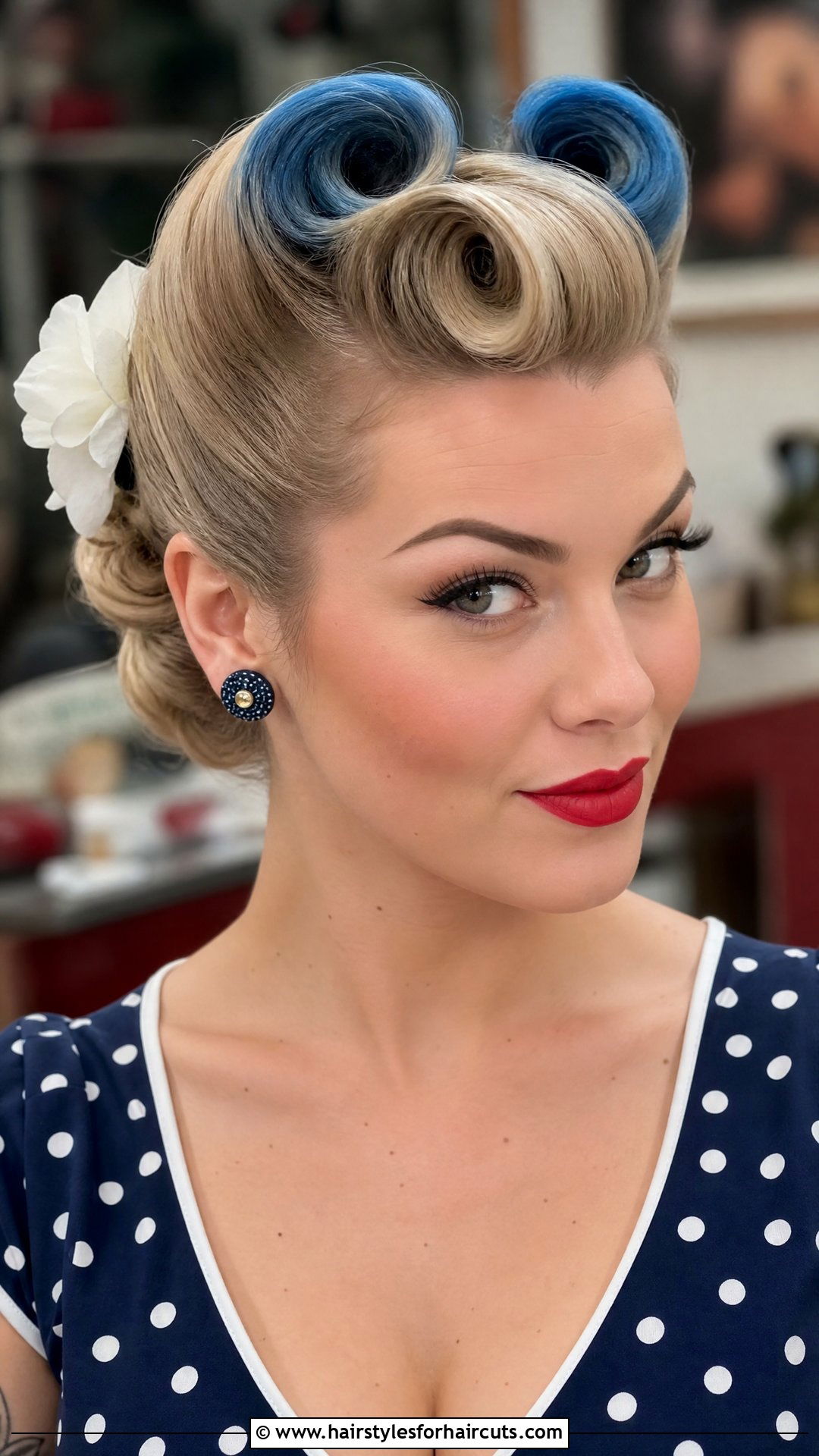 Retro Victory Rolls With Blue Tips - 25 fourth of july hairstyles - 25 fourth of july hairstyles
