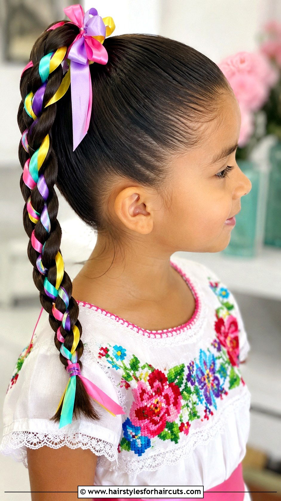 Ribbon Braid Ponytail - 25 cute hairstyles for girls medium hair - 25 cute hairstyles for girls medium hair