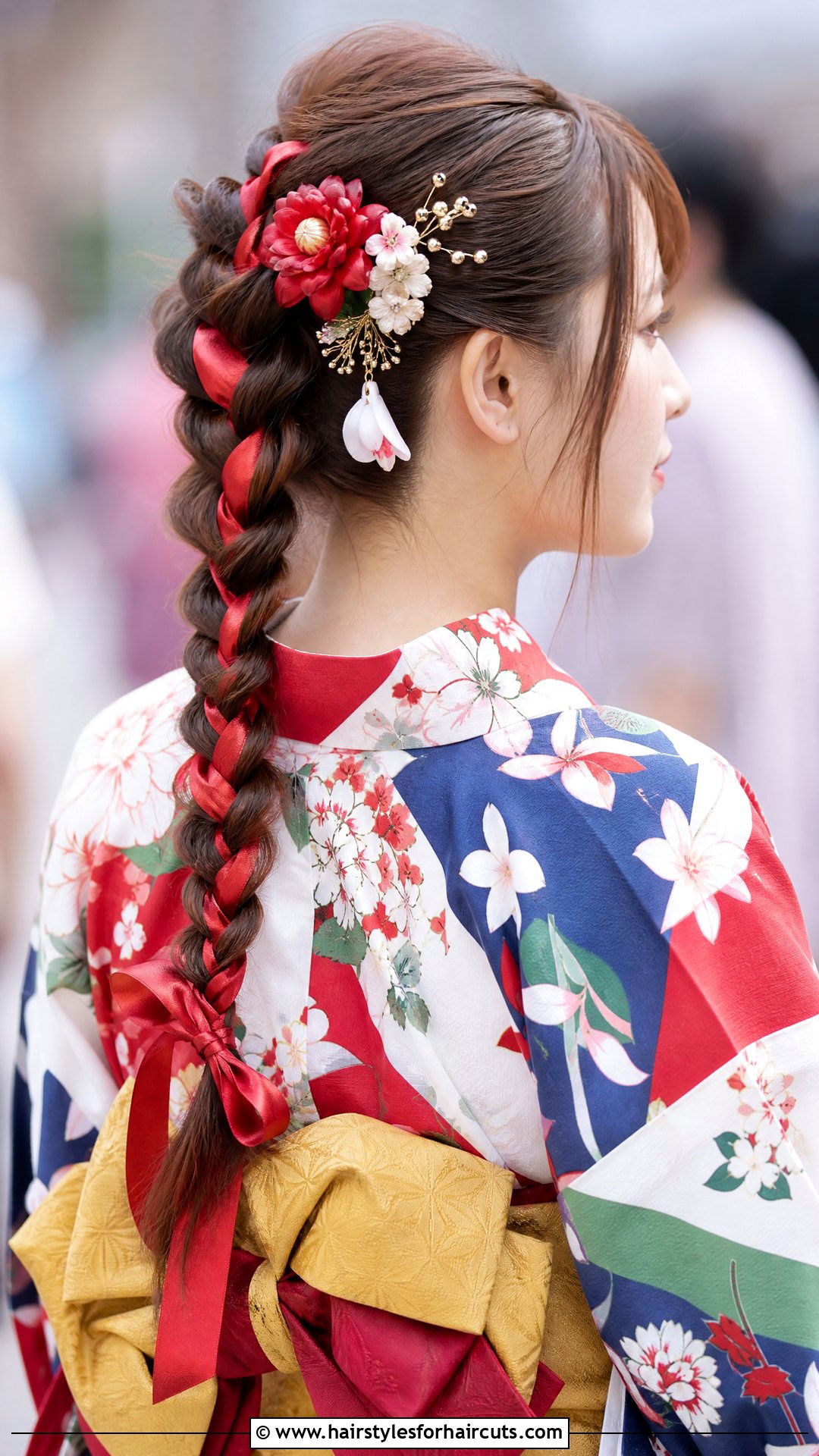 Ribbon Woven Braid Kimono Hairstyle - 25 kimono hairstyles for long hair - 25 kimono hairstyles for long hair