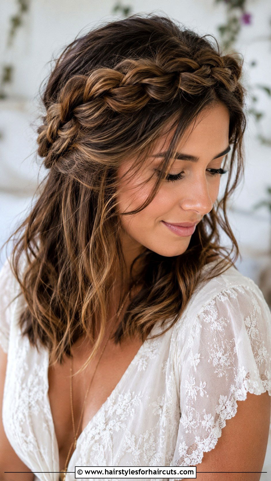 Romantic Braided Crown Medium Hair - 25 bridal hairstyles shoulder length hair - 25 bridal hairstyles shoulder length hair