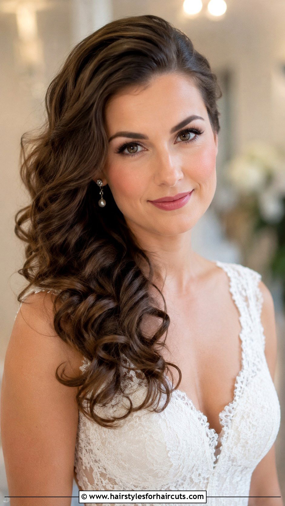 Romantic Side Swept Curls - 25 bride hairstyles for short hair - 25 bride hairstyles for short hair