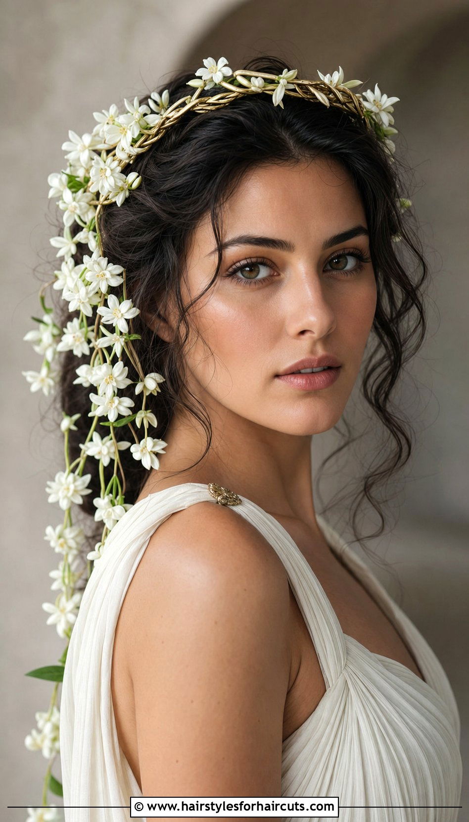 Romantic Twisted Crown With Jasmine - 25 wedding hairstyles with flowers for long hair - 25 wedding hairstyles with flowers for long hair
