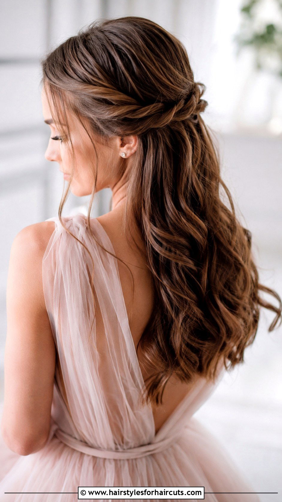 Romantic Twisted Half Up - 25 down wedding hairstyles for medium hair - 25 down wedding hairstyles for medium hair