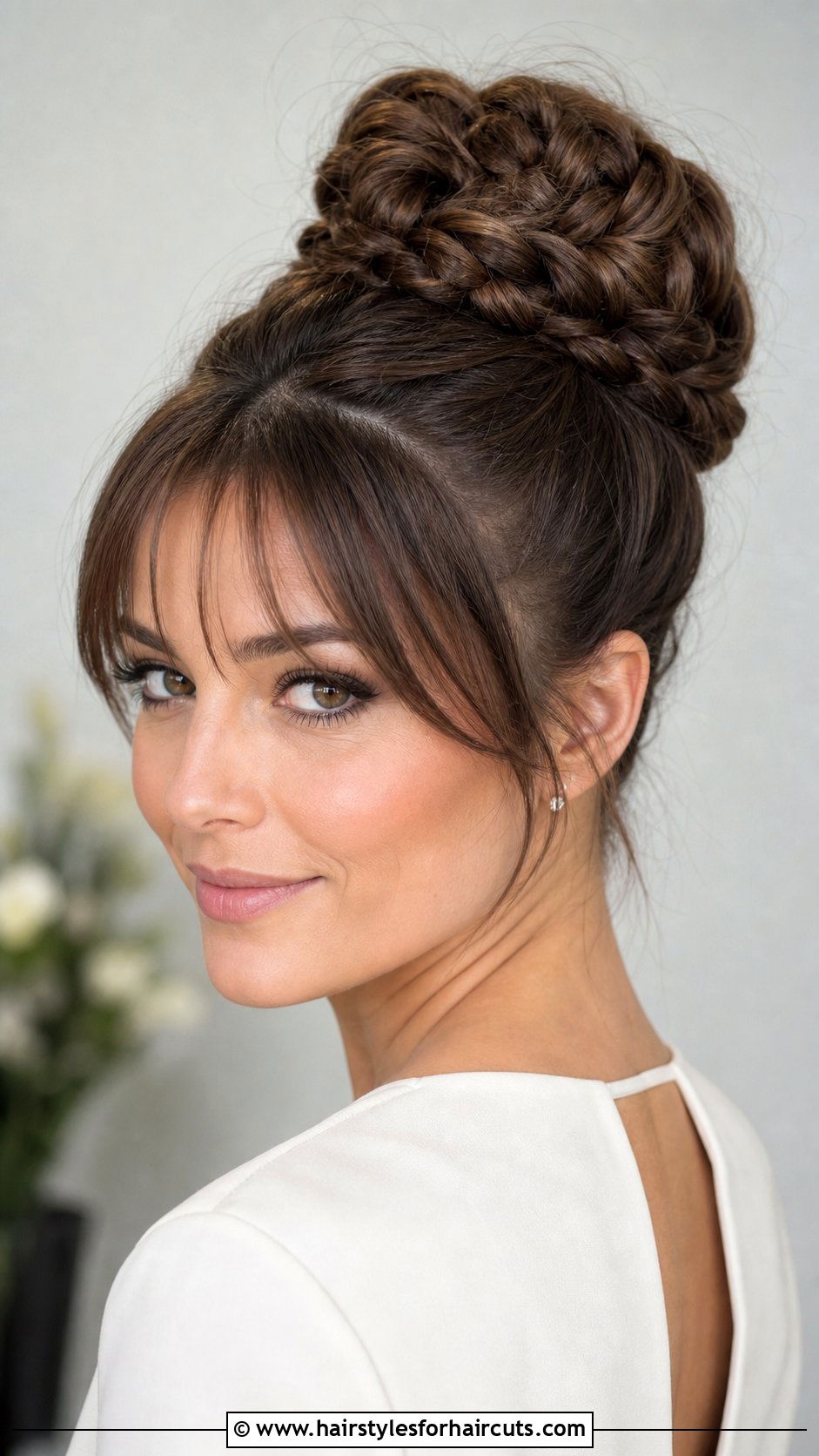 Rope Braid Updo With Wispy Bangs - 25 formal hairstyles for medium hair with bangs - 25 formal hairstyles for medium hair with bangs