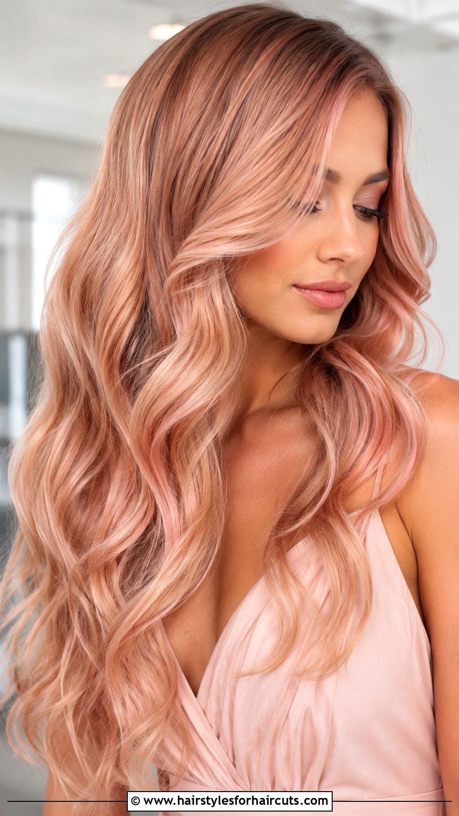 Rose Gold Long Waves - 25 hairstyles for women color - 25 hairstyles for women color