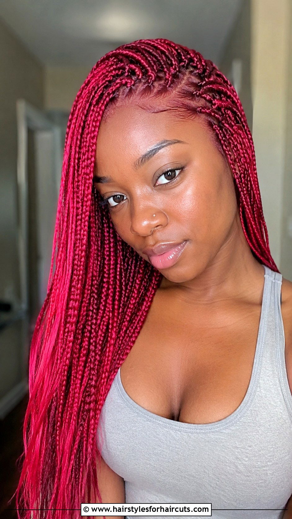 Rose Red Micro Braids - 25 red color hairstyles - 25 red color hairstyles